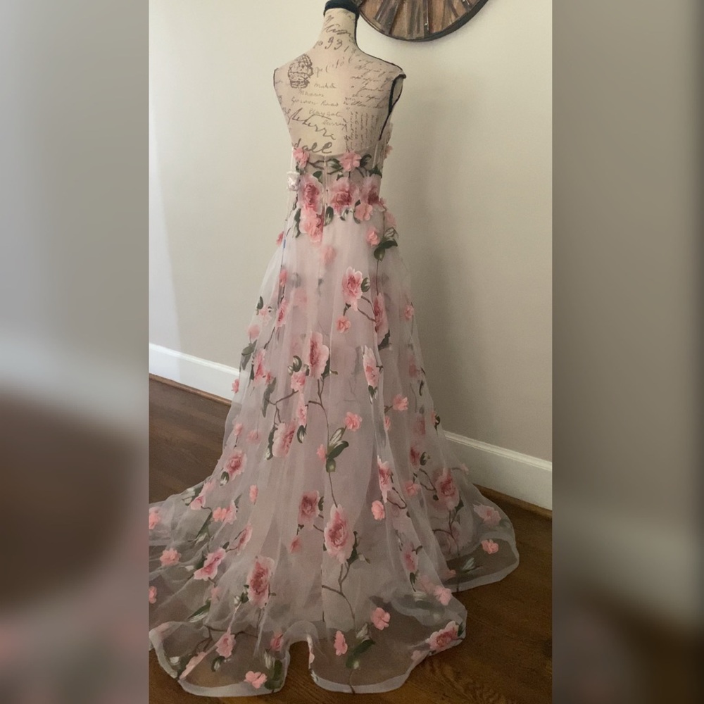 Vintage style rose floral ruffle prom dress or non traditional wedding dress - Picture 5 of 6